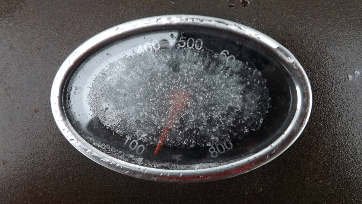 Infographic showing candy sugar stages and their exact temperature ranges from 230°F to 350°F with visual cues for soft ball, hard crack, and caramelization.